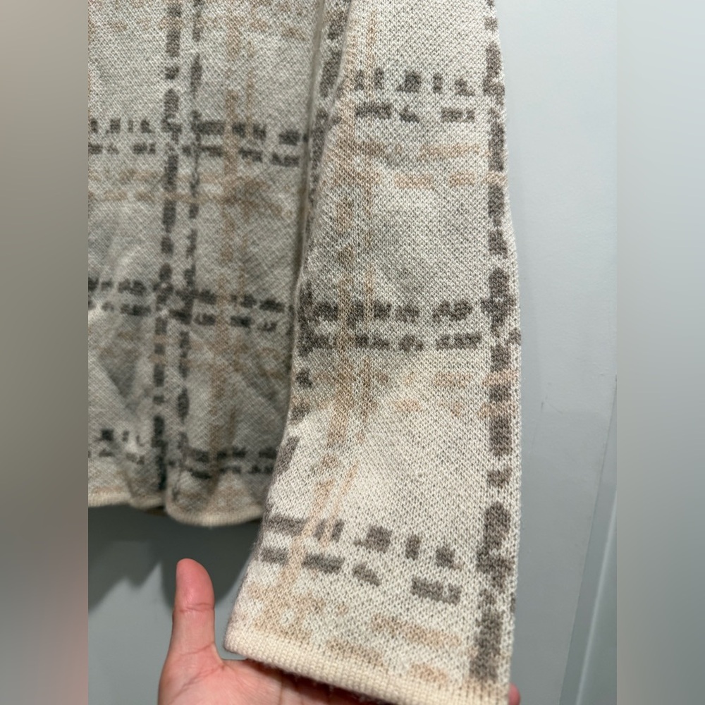 Hannah Rose Plaid Turtleneck Sweater Cream & Brown Merino Wool & Cashmere SizeM - Picture 3 of 7